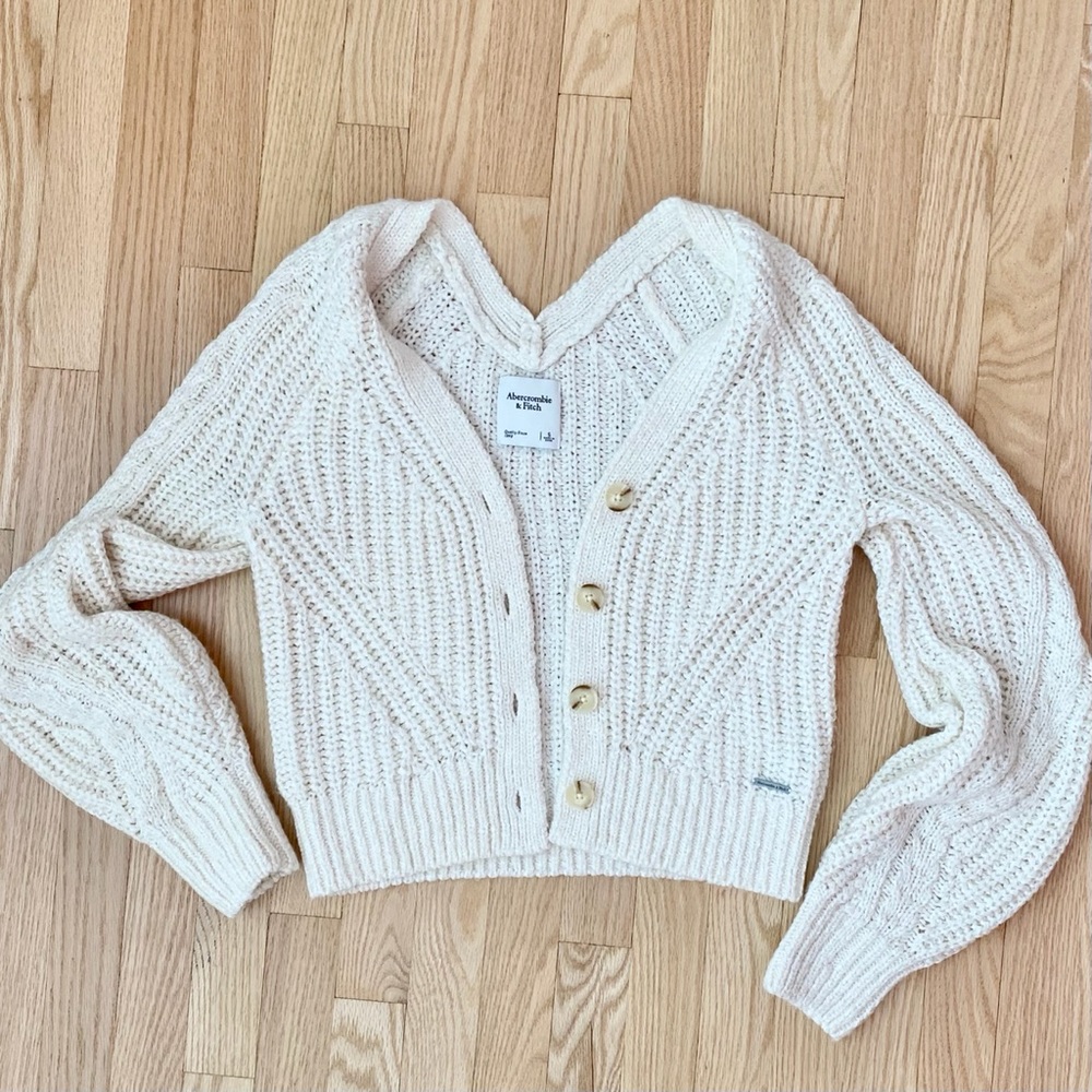 Abercrombie Puff Sleeve Cropped Cardigan, cream